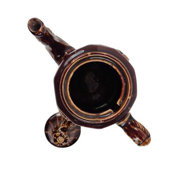 Vintage Rockingham Style Rebekah At The Well Coffee Tea Pitcher Brown Drip Glaze - Picture 6 of 10